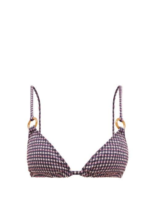 Matchesfashion.com Belize - Maya Seersucker Triangle Bikini Top - Womens - Purple Multi