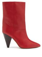Isabel Marant - Locky Cone-heel Leather Ankle Boots - Womens - Red