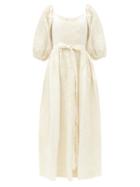 Matchesfashion.com Marta Ferri - Floral-embroidered Linen-blend Dress - Womens - Cream