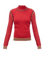 Matchesfashion.com Fendi - Mesh Sleeve Logo Intarsia Silk Sweater - Womens - Red Multi