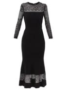 Matchesfashion.com Alexander Mcqueen - Lace And Ribbed-ottoman Midi Dress - Womens - Black