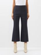 Chlo - Cropped Flared Wool-blend Tailored Trousers - Womens - Dark Blue