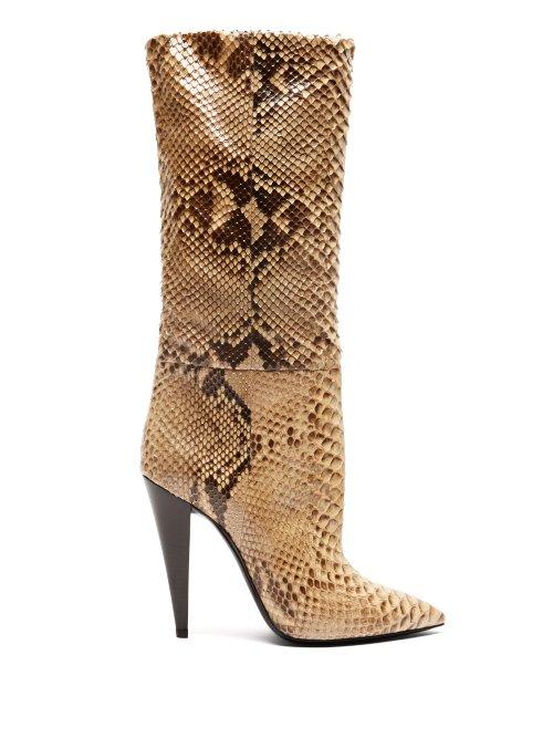 Matchesfashion.com Saint Laurent - Charlotte Point Toe Python Boots - Womens - Python