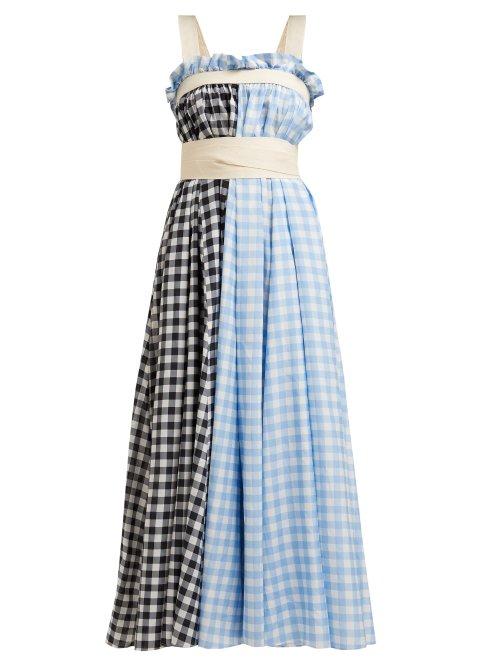 Matchesfashion.com Lee Mathews - Clara Gingham Cotton Blend Apron Dress - Womens - Blue Multi