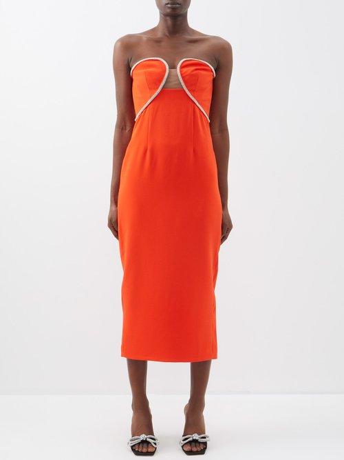 Self-portrait - Crystal-embellished Bandeau Crepe Midi Dress - Womens - Bright Red