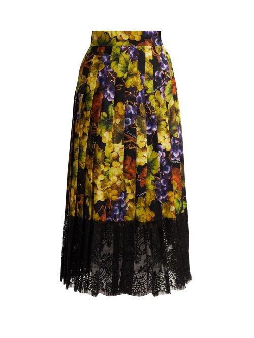 Matchesfashion.com Dolce & Gabbana - Grape Print Silk Blend Skirt - Womens - Black Multi