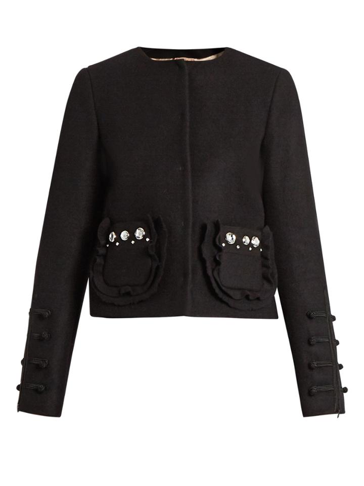 No. 21 Embellished-pocket Wool-blend Jacket