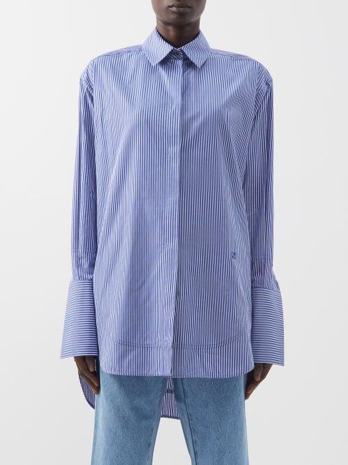 Loewe - Elongated-cuff Striped Cotton-poplin Shirt - Womens - Blue White