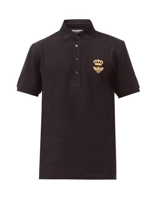 Matchesfashion.com Dolce & Gabbana - Bee-embroidered Cotton-blend Piqu Polo Shirt - Mens - Black