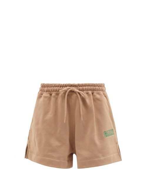 Ladies Rtw Ganni - Software Organic Cotton-blend Track Shorts - Womens - Beige