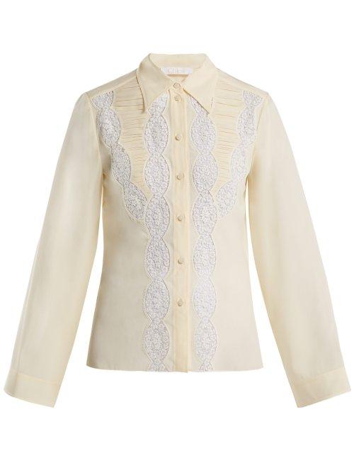 Matchesfashion.com Chlo - Lace Silk Blouse - Womens - Ivory