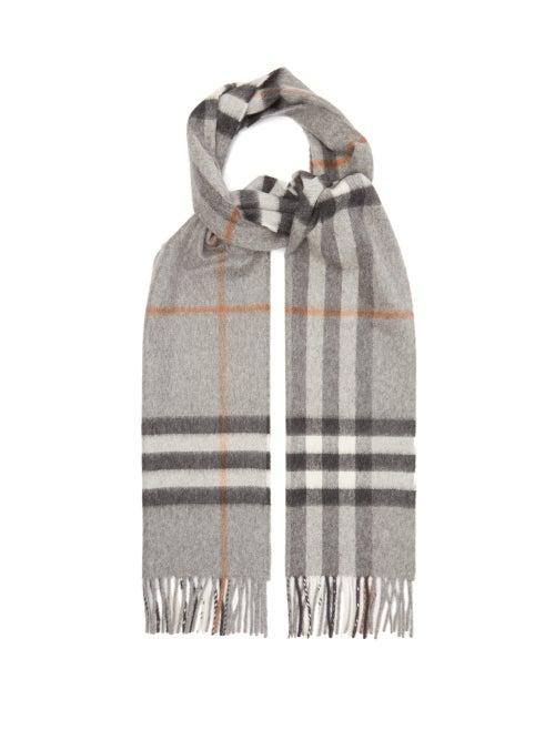 Matchesfashion.com Burberry - Giant Checked Cashmere Scarf - Womens - Grey