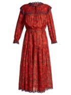Matchesfashion.com Isabel Marant Toile - Eina Embroidered Floral Print Midi Dress - Womens - Red