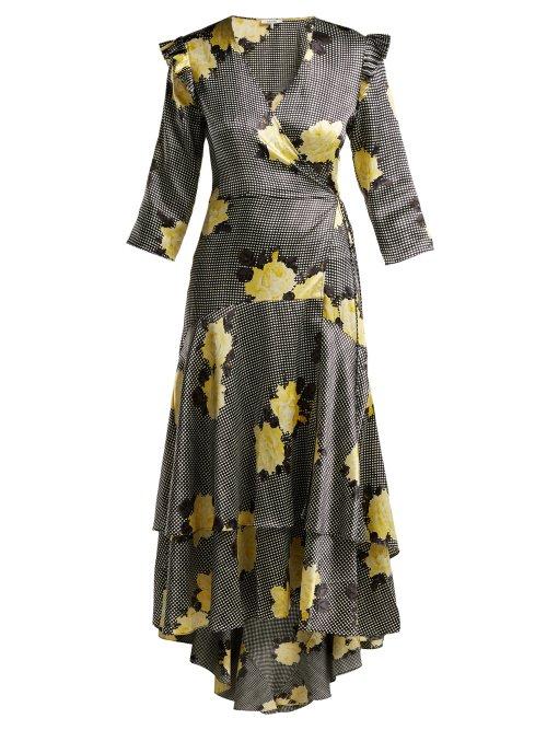 Matchesfashion.com Ganni - Calla Silk Blend Wrap Dress - Womens - Black Multi