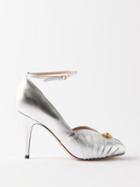 Gucci - Logo-plaque Open-toe Leather Sandals - Womens - Silver