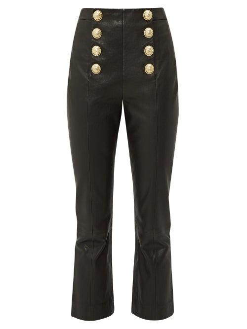 Matchesfashion.com Balmain - Buttoned Leather Kick Flare Trousers - Womens - Black