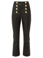 Matchesfashion.com Balmain - Buttoned Leather Kick Flare Trousers - Womens - Black
