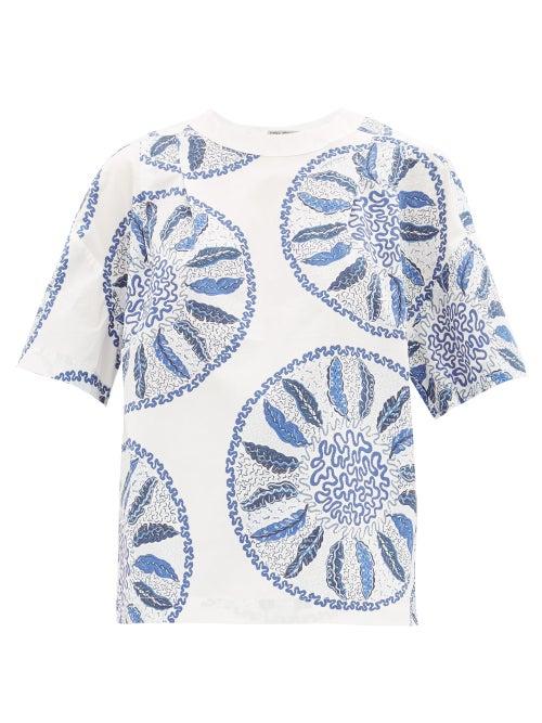 Matchesfashion.com Three Graces London - X Zandra Rhodes Luna Feather-print Cotton Top - Womens - Blue White
