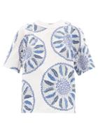 Matchesfashion.com Three Graces London - X Zandra Rhodes Luna Feather-print Cotton Top - Womens - Blue White