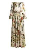 Matchesfashion.com Adriana Iglesias - Creek Floral Print Silk Blend Gown - Womens - White Multi