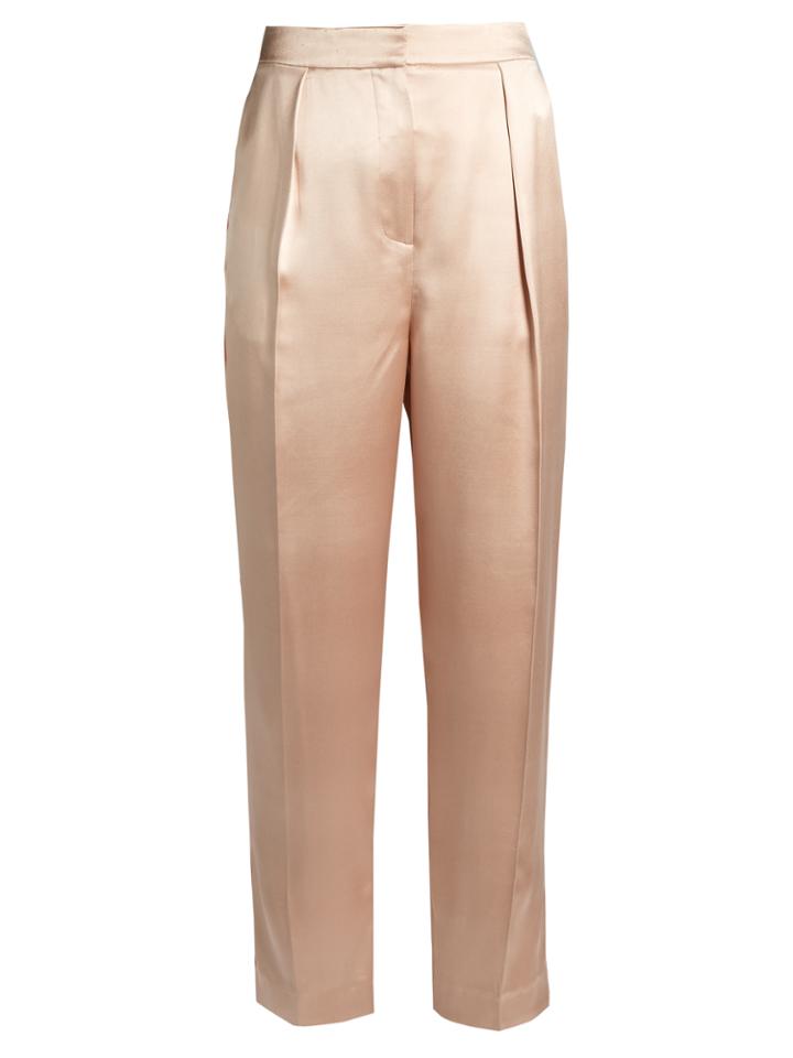 Roksanda Surikov Pleated-front Slim-leg Satin Trousers