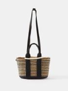 Muu - Cuiir Straw Woven Basket Bag - Womens - Black Multi