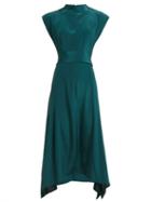 Matchesfashion.com Cefinn - Handkerchief Hem Silk Crepe De Chine Dress - Womens - Dark Green