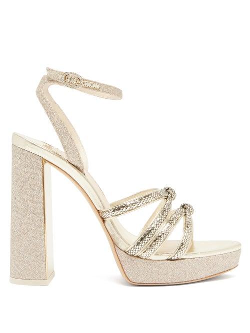 Matchesfashion.com Sophia Webster - Freya Leather And Glitter Platform Sandals - Womens - Gold