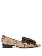Matchesfashion.com Rue St. - Siroka Pointed Toe Python Effect Leather Flats - Womens - Cream Multi