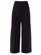 Matchesfashion.com Brunello Cucinelli - Wide Leg Wool Blend Trousers - Womens - Navy