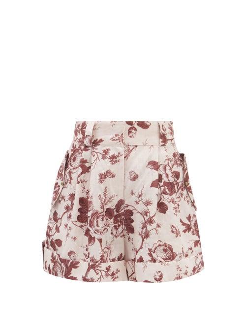 Ale Mais - Heather Floral-print Cotton-poplin Shorts - Womens - Burgundy Print
