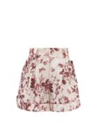 Ale Mais - Heather Floral-print Cotton-poplin Shorts - Womens - Burgundy Print