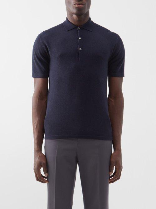 Arch4 - Mr Rochester Knitted-cashmere Polo Shirt - Mens - Navy