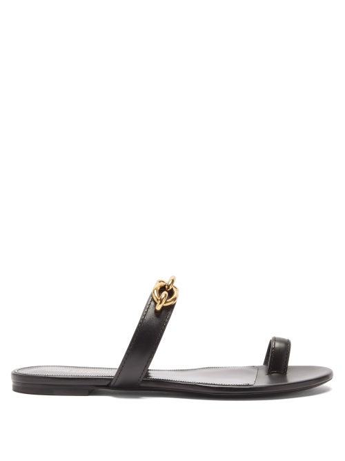 Ladies Shoes Saint Laurent - Jota Chain-embellished Leather Sandals - Womens - Black