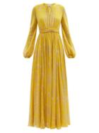 Giambattista Valli - Lantern-sleeve Floral-print Silk-georgette Dress - Womens - Yellow