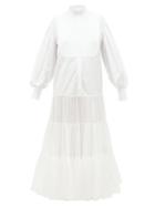 Matchesfashion.com Valentino - Tiered Cotton And Silk Dress - Womens - White