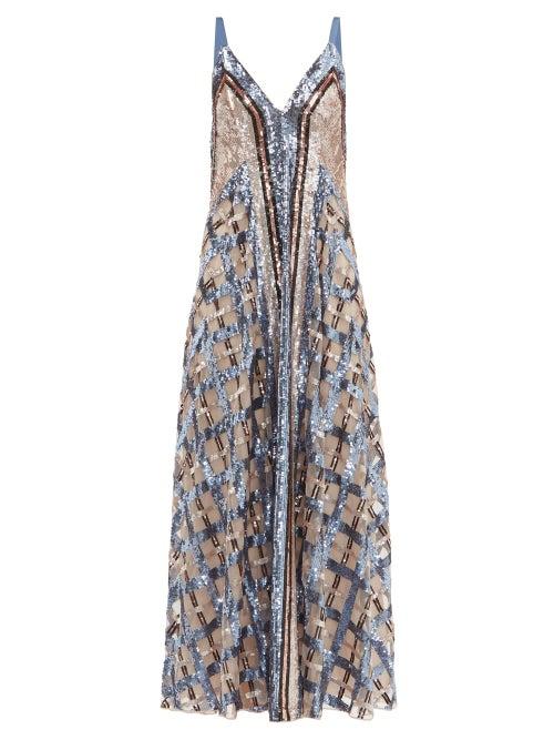 Matchesfashion.com Temperley London - Akiko Sequin Embroidered Maxi Dress - Womens - Blue Multi