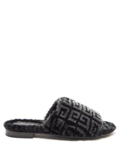 Givenchy - 4g-logo Shearling Slides - Womens - Black