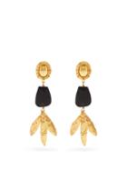 Matchesfashion.com Sylvia Toledano - Ebony-cabochon Drop Clip Earrings - Womens - Gold