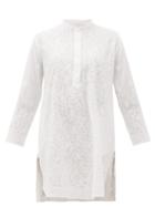 Matchesfashion.com Juliet Dunn - Floral-embroidered Side-slit Cotton Tunic Dress - Womens - White