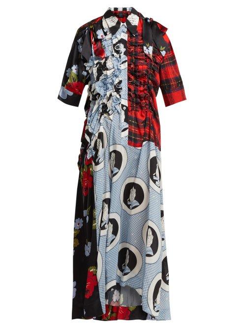 Matchesfashion.com Simone Rocha - Patchwork Ruffled Silk Crepe De Chine Shirtdress - Womens - Multi