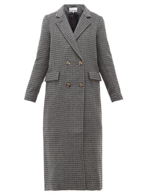 Matchesfashion.com Ganni - Checked Wool Blend Longline Coat - Womens - Dark Grey