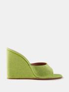 Amina Muaddi - Lupita 95 Silk-satin Wedge Sandals - Womens - Green Multi