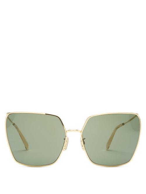 Matchesfashion.com Celine Eyewear - Butterfly Square Metal Sunglasses - Womens - Green Gold