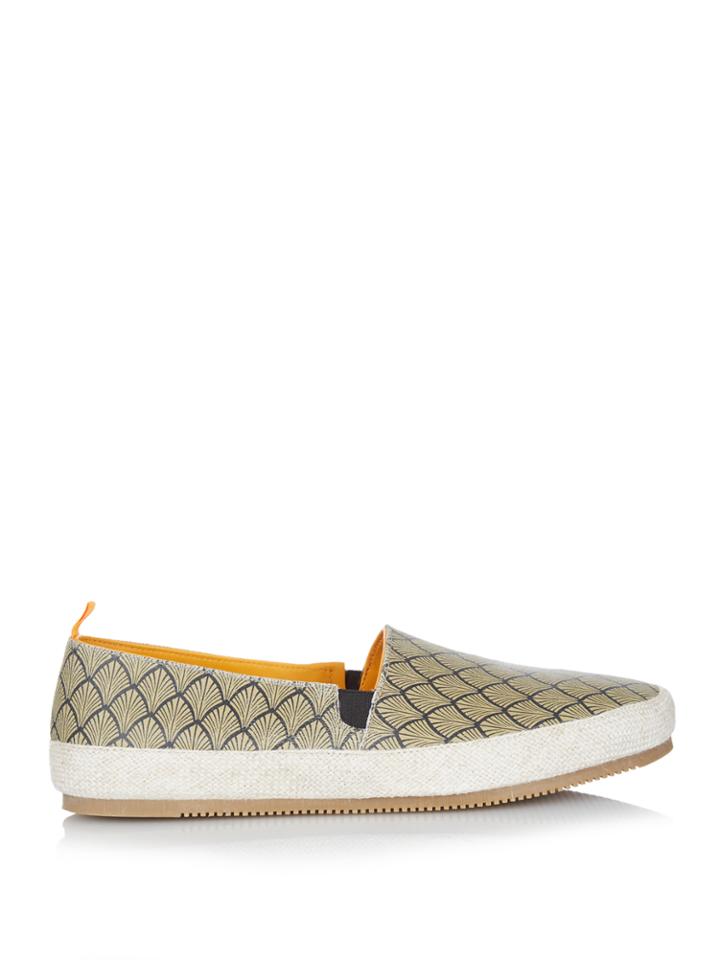 Mulo Art Deco-print Brushed-leather Espadrilles