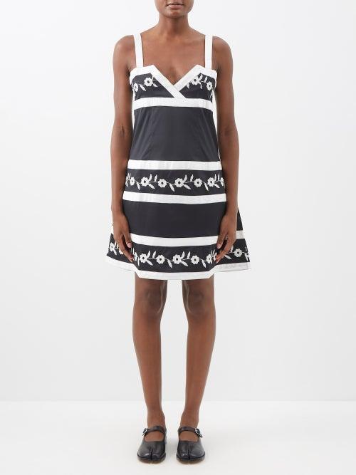 Batsheva - Lila Embroidered Taffeta Dress - Womens - Black