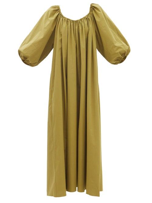 Matteau - Scoop-neck Organic-cotton Poplin Dress - Womens - Olive