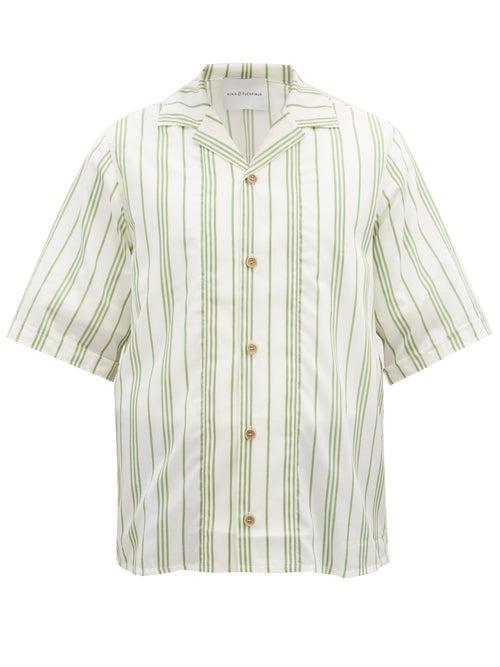 Matchesfashion.com King & Tuckfield - Cuban-collar Striped Cotton-blend Shirt - Mens - Green Multi