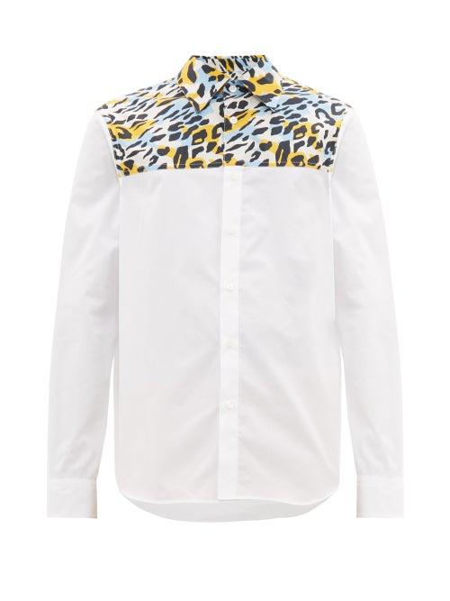 Matchesfashion.com Marni - Cheetah Print Panelled Cotton Shirt - Mens - White Multi