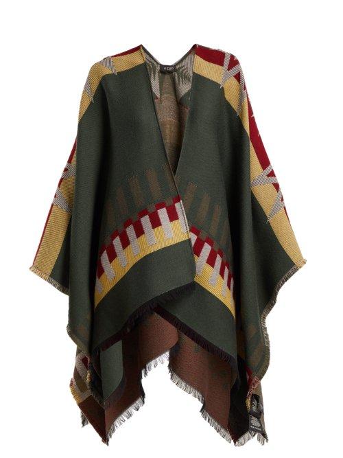 Matchesfashion.com Etro - Stripe And Star Jacquard Wool Blend Cape - Womens - Green